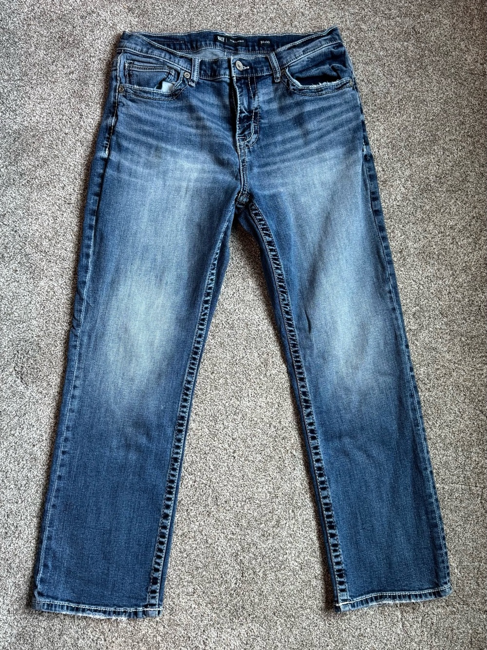 BKE Tyler 34x30 Men's Blue Straight-Leg Jeans with Faded Wash